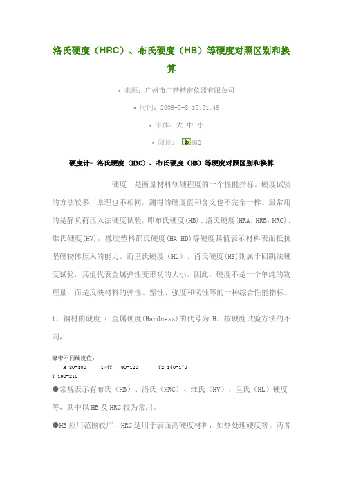 布氏硬度(HB)、洛氏硬度(HR)和维氏硬度(HV)的对照区别和换算