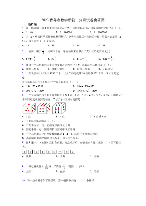 2023青岛市数学新初一分班试卷含答案