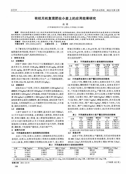 有机无机复混肥在小麦上的应用效果研究