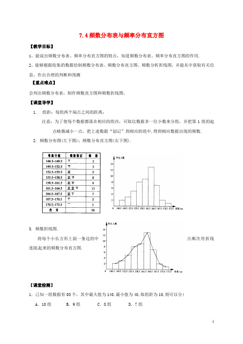江苏省句容市八年级数学下册7.4频数分布表和频数分布直方图教案(新版)苏科版
