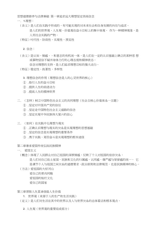 思想道德修养与法律基础--大学公共课--考试复习要点--原创.doc