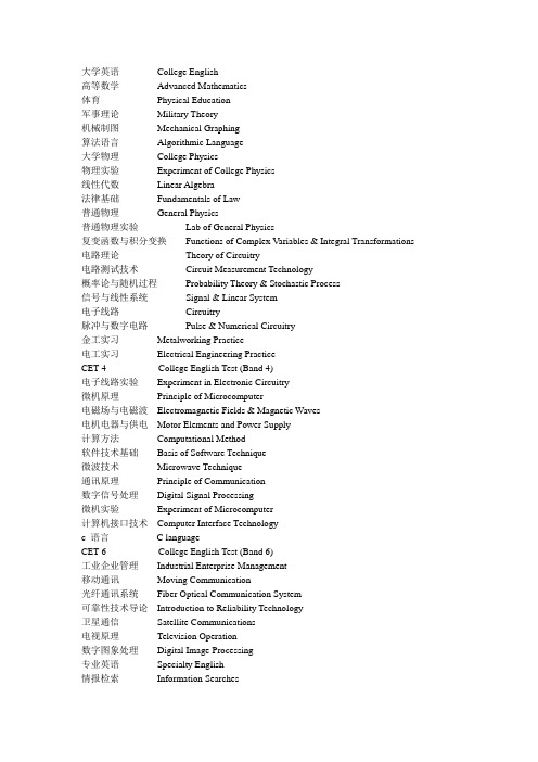 常见大学课程名称翻译