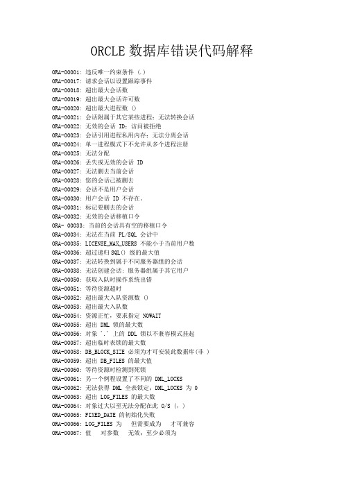 ORACLE数据库错误代码解释