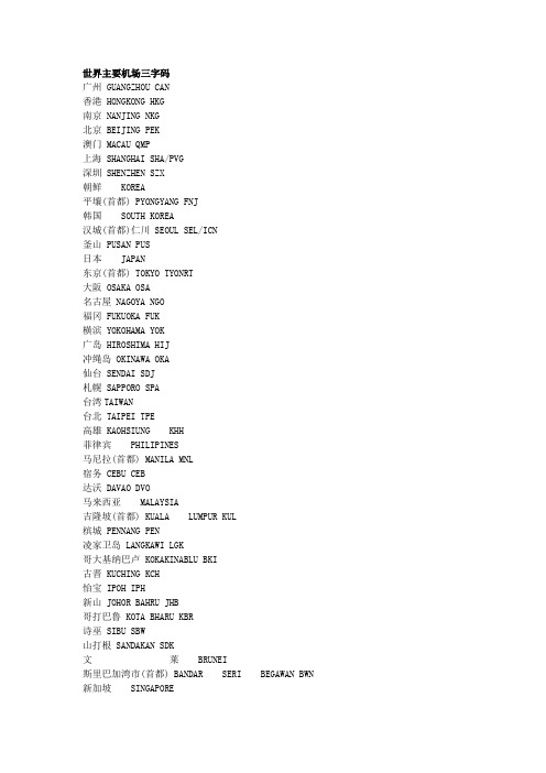 世界机场三字代码