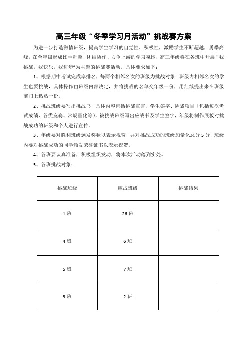 2016级班级学习挑战赛方案