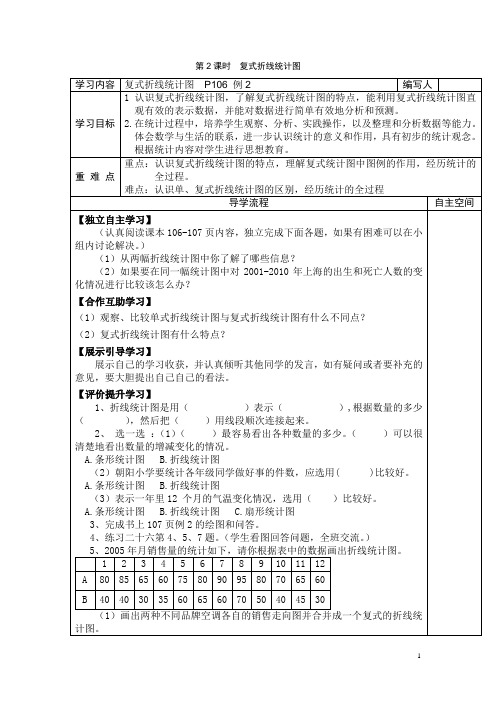 人教版五年级数学下册教案-导学案-第7单元-第2课时  复式折线统计图