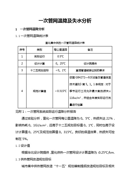 一次管网温降及失水分析