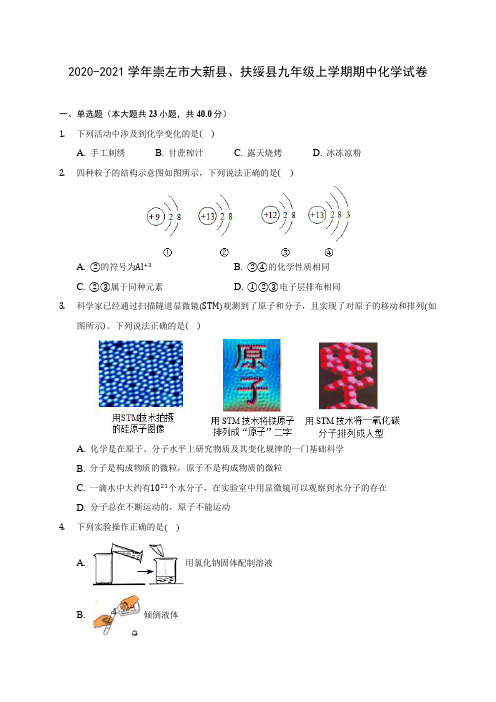 2020-2021学年崇左市大新县、扶绥县九年级上学期期中化学试卷(含解析)
