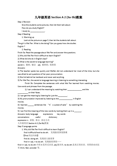 九年级英语Section A 2 (3a-3b)教案