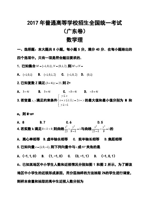 2017年广东卷高考理科数学真题 精品