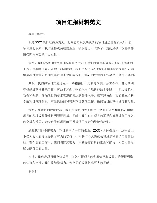 项目汇报材料范文