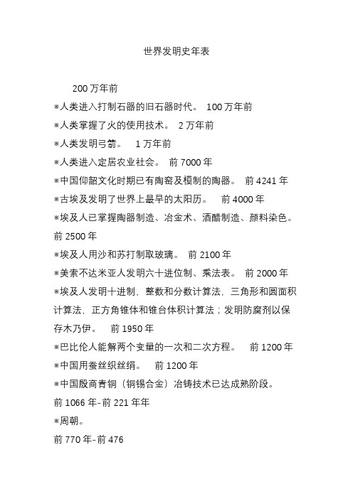 世界发明史年表