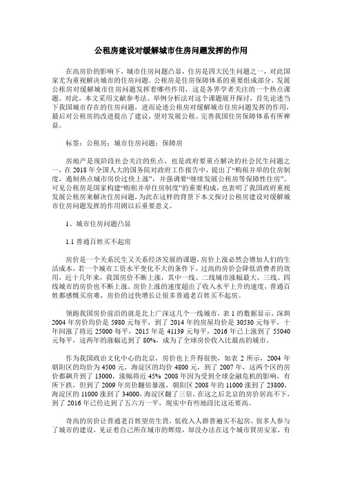 公租房建设对缓解城市住房问题发挥的作用