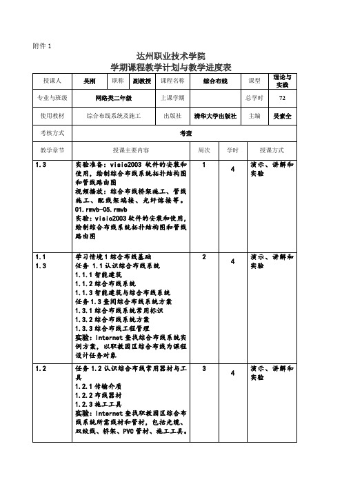 学期课程教学计划与教学进度表(综合布线-吴刚)