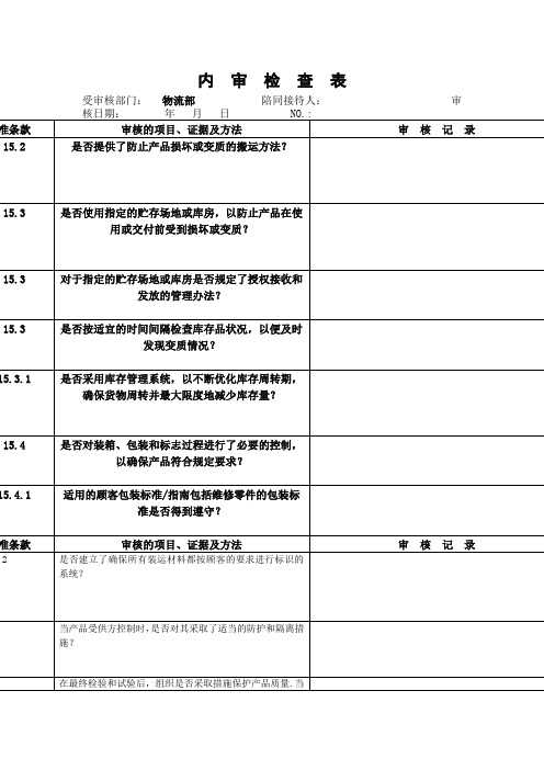 物流部内审检查表
