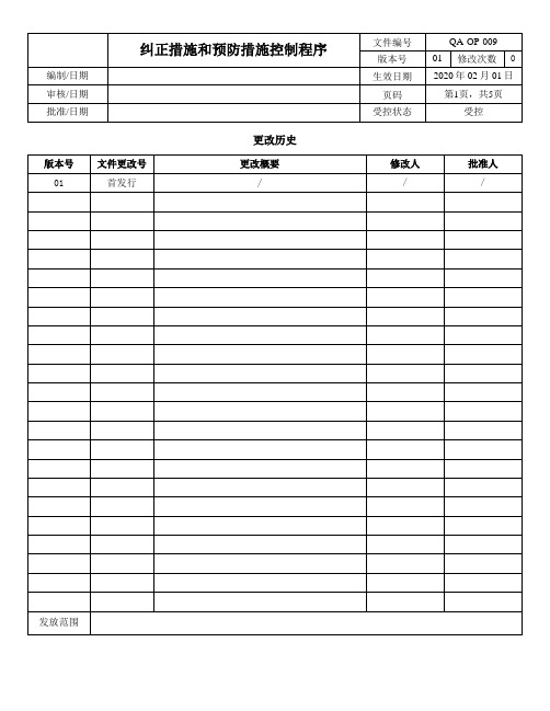 ISO13485-2016 纠正和预防措施控制程序