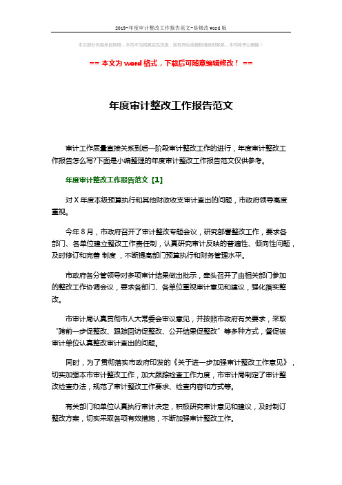 2019-年度审计整改工作报告范文-易修改word版 (7页)