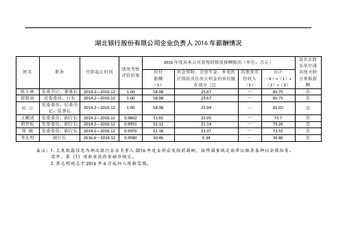 湖北银行股份有限公司企业负责人26年薪酬情况