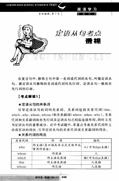 定语从句考点透视