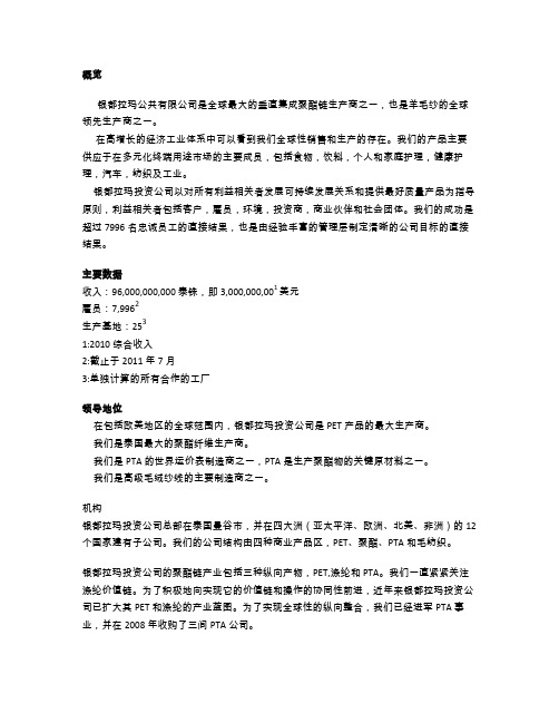 概览 银都拉玛公共有限公司是全球最大的垂直集成聚酯链生产商之一