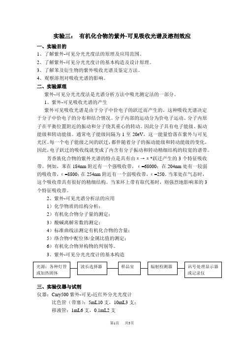 高中化学实验三： 有机化合物的紫外-可见吸收光谱及溶剂效应