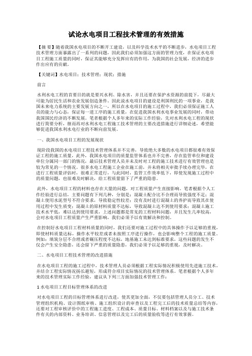 试论水电项目工程技术管理的有效措施