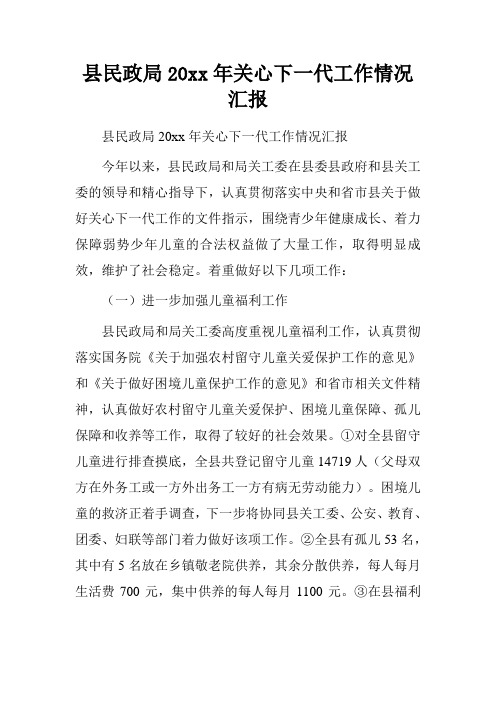 县民政局20xx年关心下一代工作情况汇报