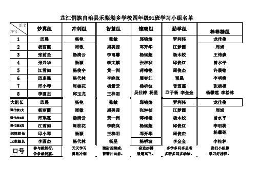 91班学习小组名单