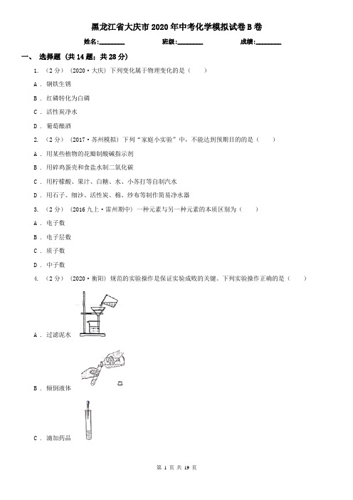 黑龙江省大庆市2020年中考化学模拟试卷B卷