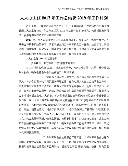 2018年人大办主任工作总结模板学习及工作计划模板参考范文模板