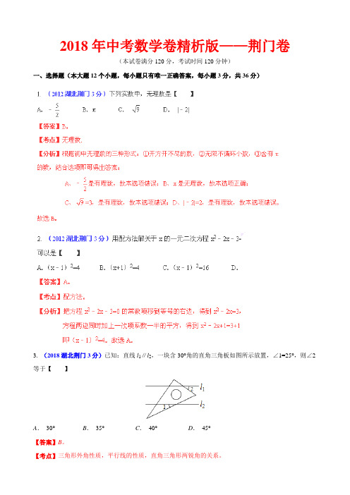 2018年中考数学卷精析版荆门卷 精品