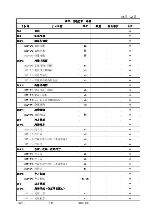 云南公路工程工程量标准清单(DB53-2014)-尹以算201708最新修编