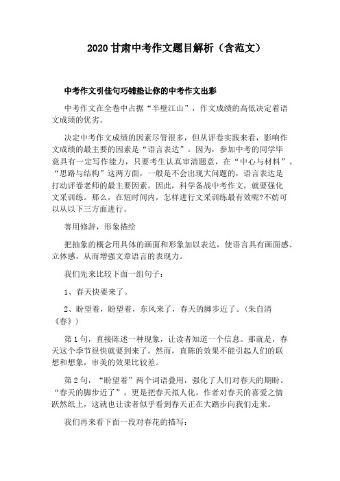 2020甘肃中考作文题目解析(含范文)