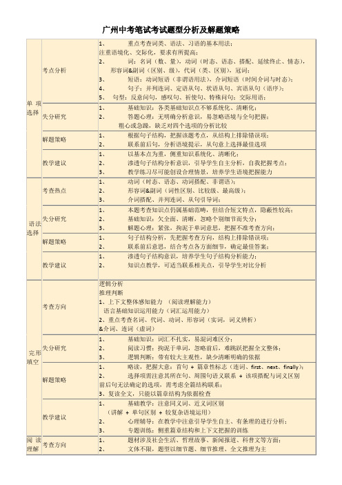 广州中考笔试考试题型分析及解题策略