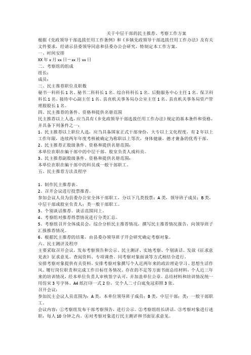 关于中层干部的民主推荐、考察工作方案