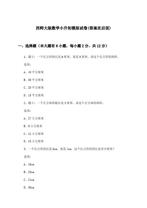 西师大版数学小升初试卷及答案指导