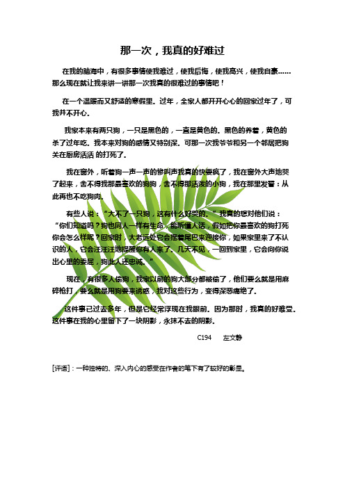 那一次,我真的好难过