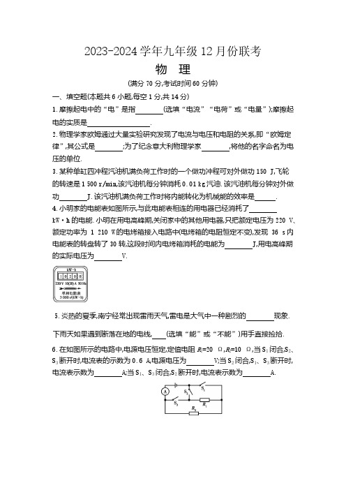 河南省商丘市2023-2024学年九年级上学期12月月考物理试题(含答案)