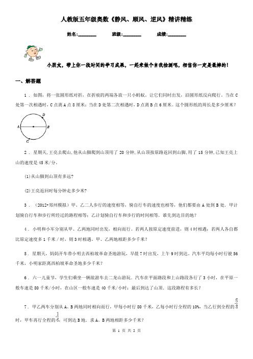 人教版五年级奥数《静风、顺风、逆风》精讲精练