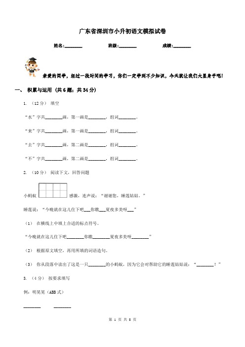 广东省深圳市小升初语文模拟试卷