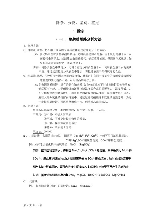整理---除杂、分离、鉴别、鉴定