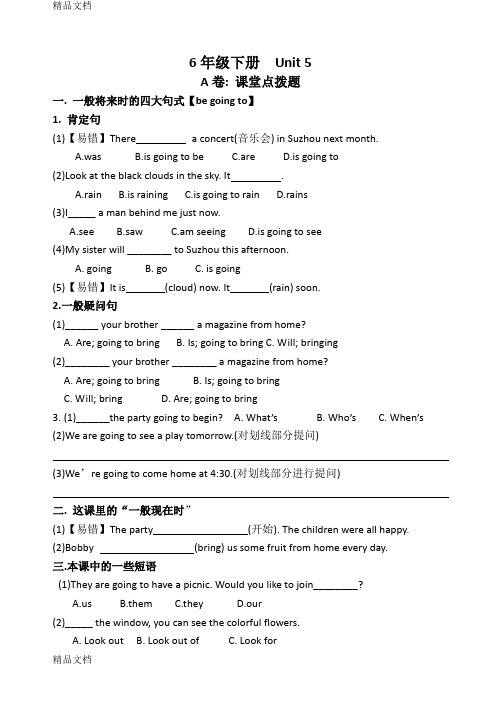 译林版小学英语6B Unit5 考点精练教学提纲