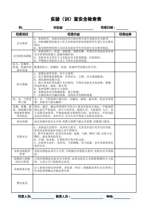 实验室安全检查表