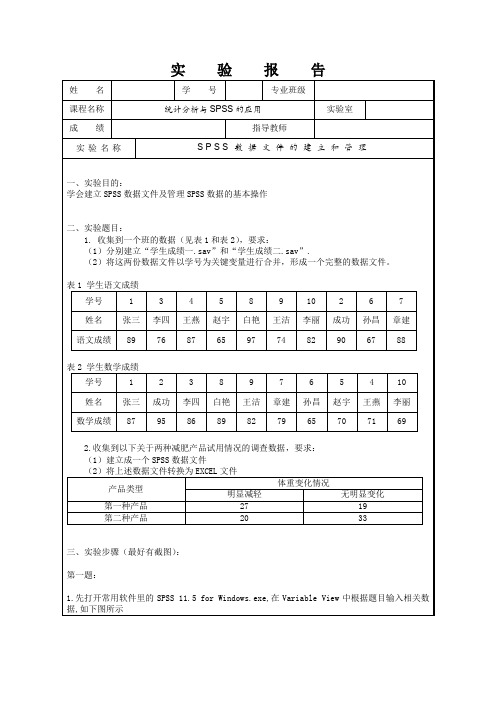 SPSS数据文件的建立和管理实验报告