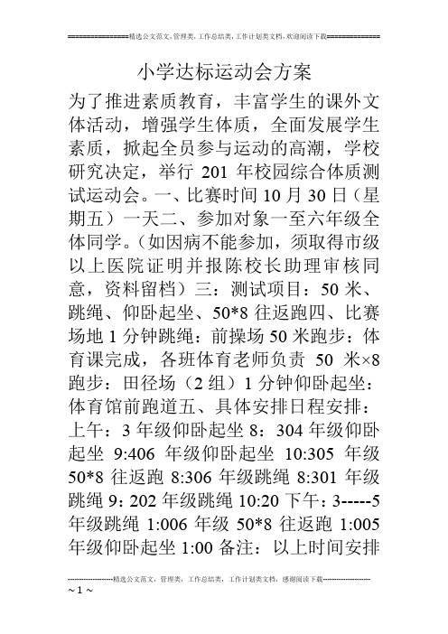 小学达标运动会方案