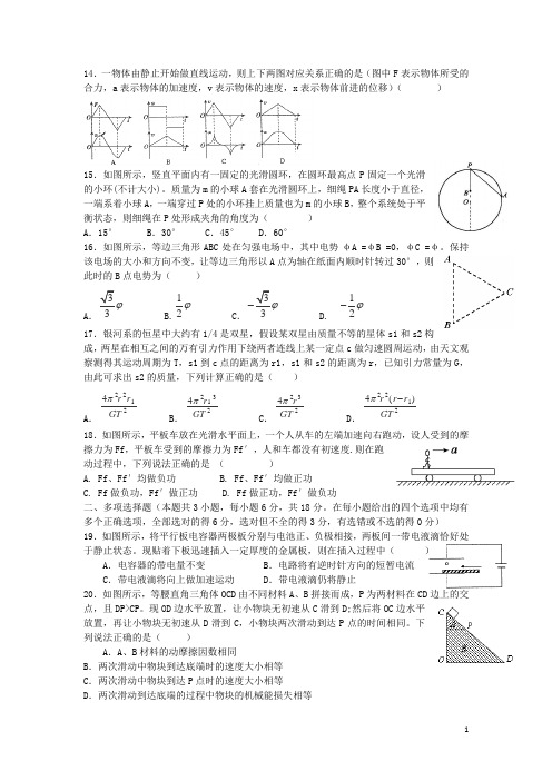 江西省金溪一中高三理综最后一卷试题(物理部分)新人教版