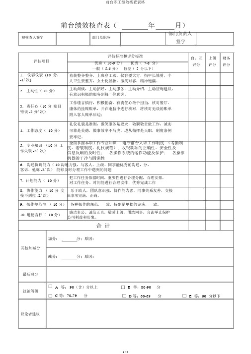 前台员工绩效考核表格