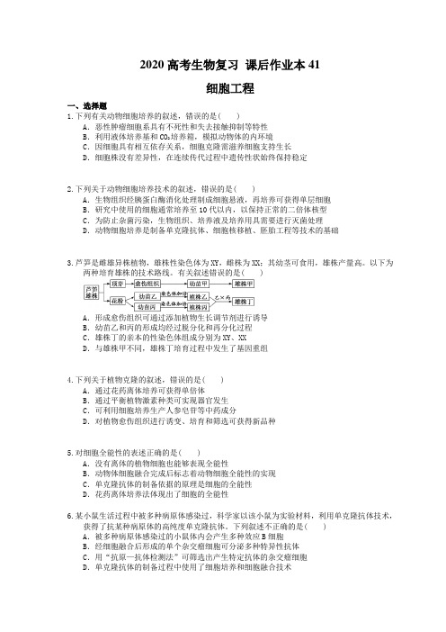 2020高考生物复习 课后作业本41 细胞工程(含解析)