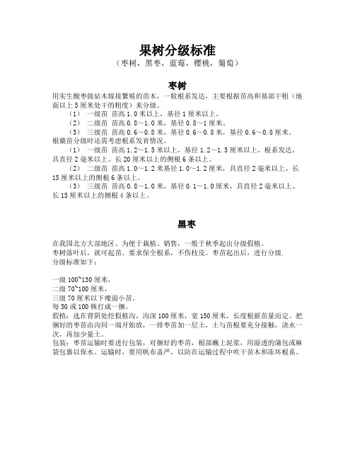 果树苗分级标准