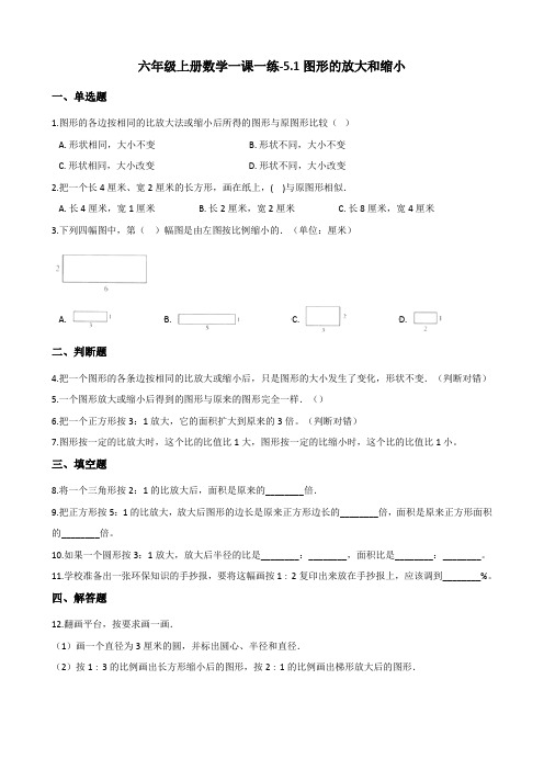 六年级上册数学一课一练-5.1图形的放大和缩小 西师大版(含解析)